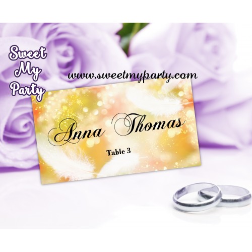Feathers Glitter wedding place cards template,Gold Glitter Wedding Place Cards with feathers template,(09w)